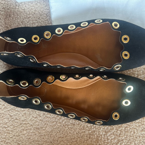 Chloe Scallop Black Ballet Shoes with Gold Embellishment - Picture 5 of 5